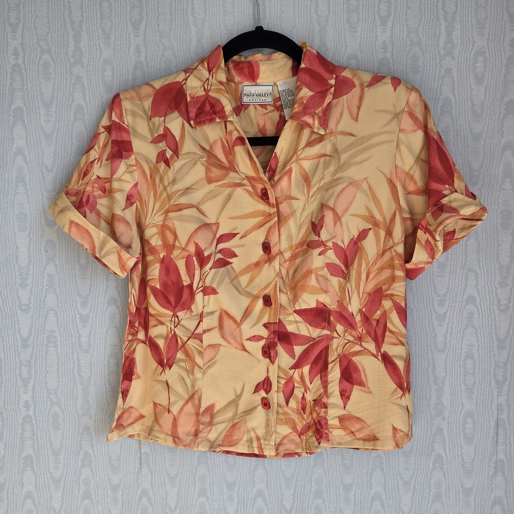 Vtg Napa Valley‎ Button Down Shirt Women's S Tailored Tropical Retro Hawaiian